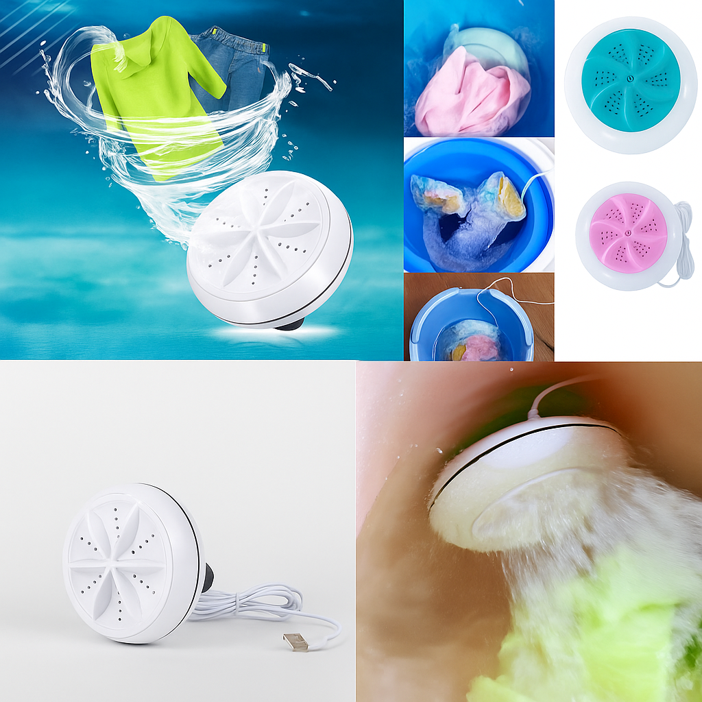 2In1 Mini Washing Machine Portable Rotating Ultrasonic Turbine Washer