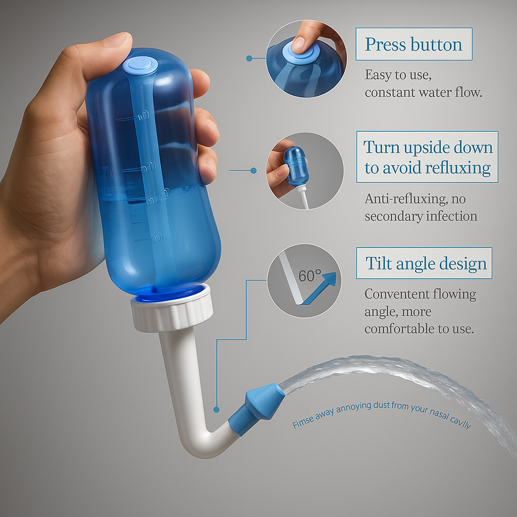 Neti Pot for Sinus Cleaning | BPA-Free Nose Wash Cleaner for Adults & Kids