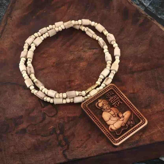 Original & Natural Wood Tulsi Kanthi Mala With Hanuman ji Locket Pendant (Bageshwar Dham Wood Necklace - Pack of 2)