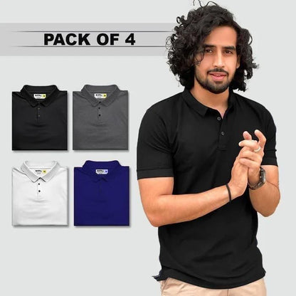 Poly Matte Assorted Solid Half Sleeves Men's Polo T-Shirt Pack Of 4