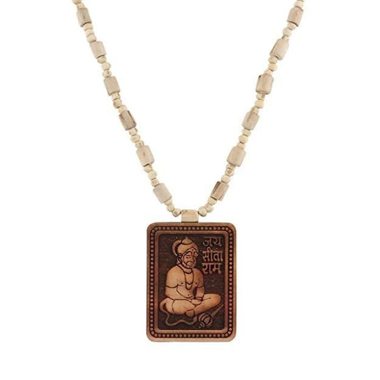 Original & Natural Wood Tulsi Kanthi Mala With Hanuman ji Locket Pendant (Bageshwar Dham Wood Necklace - Pack of 2)