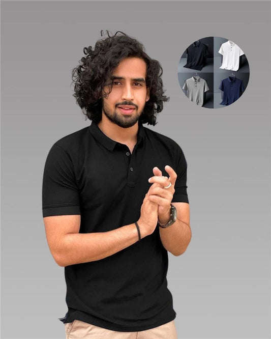Poly Matte Assorted Solid Half Sleeves Men's Polo T-Shirt Pack Of 4