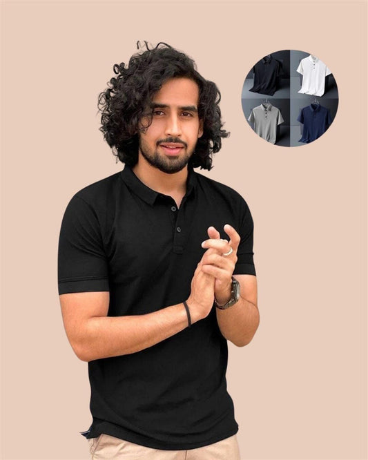 Poly Matte Assorted Solid Half Sleeves Men's Polo T-Shirt Pack Of 4